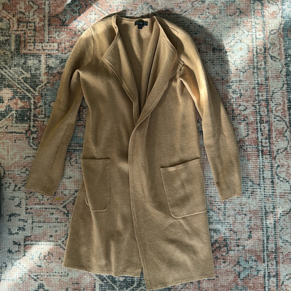 J Crew Tan Long Cardigan Sweater Six XXS/XS